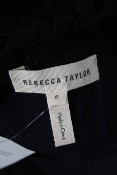 Rebecca Taylor Women Black Round Neck Hook & Eye 3/4 Sleeve Blouse Size 8