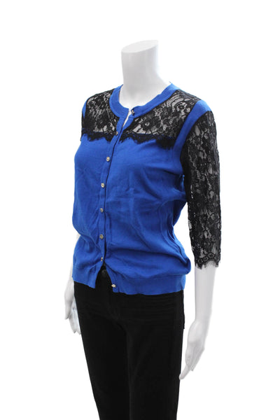 Ted Baker London Womens Cardigan Sweater Black 3/4 Sleeve Crew Neck Size 3