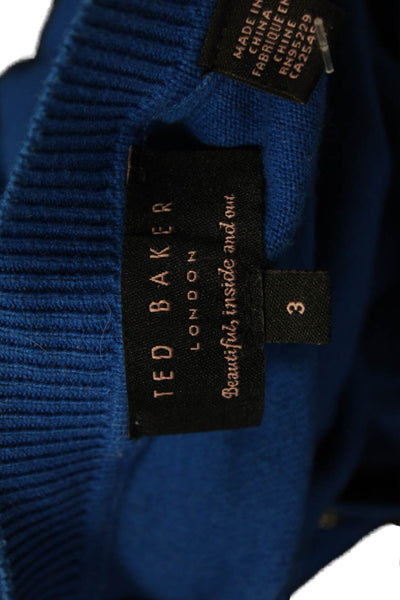 Ted Baker London Womens Cardigan Sweater Black 3/4 Sleeve Crew Neck Size 3
