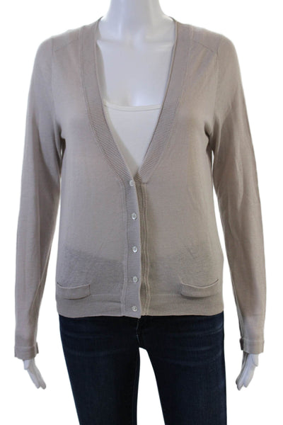 Schumacher Unisex Beige V-Neck Silk Linen Cardigan Button Long Sleeve Size M
