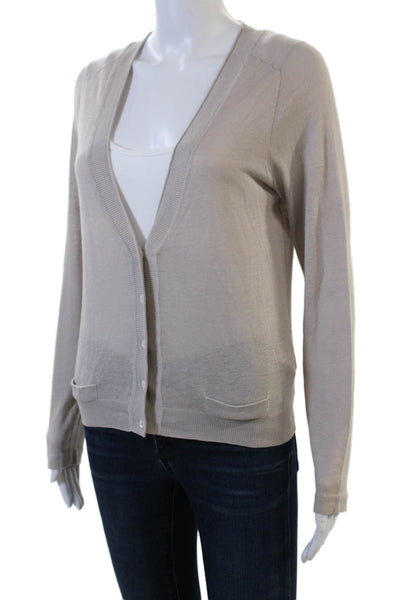 Schumacher Unisex Beige V-Neck Silk Linen Cardigan Button Long Sleeve Size M