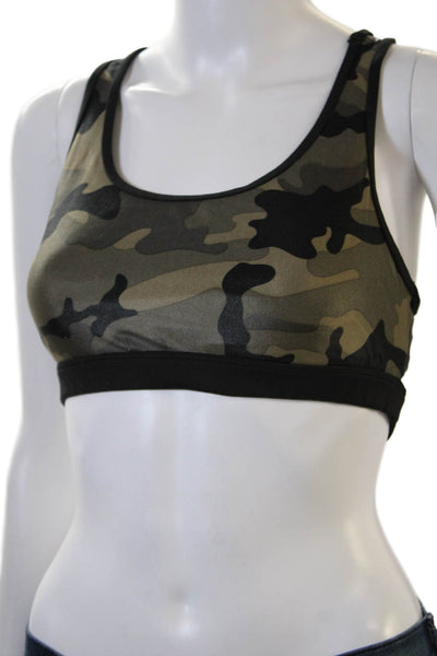 Koral Womens Scoop Neck Stretch Knit Camouflage Sports Bra Brown Black Small