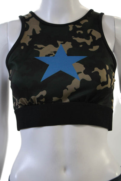 Noli Womens Logo Band Star Camouflage Sports Bra Green Black Size Medium