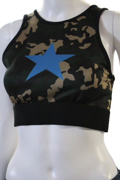 Noli Womens Logo Band Star Camouflage Sports Bra Green Black Size Medium