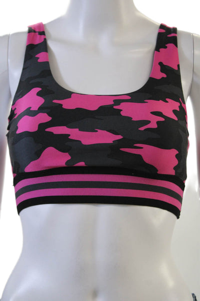 Kyodan Womens Striped Trim Camouflage Scoop Neck Sports Bra Gray Pink Size Small