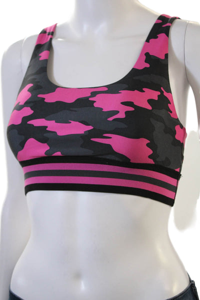Kyodan Womens Striped Trim Camouflage Scoop Neck Sports Bra Gray Pink Size Small