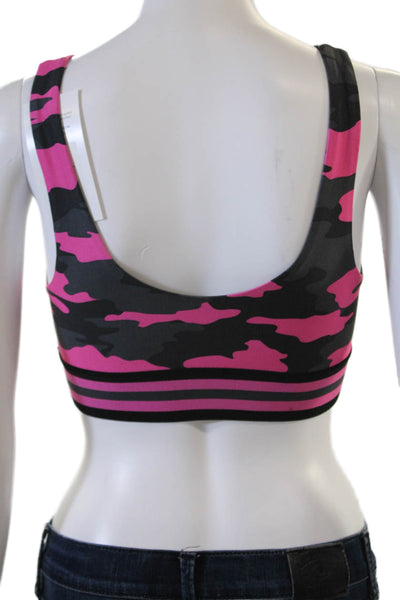 Kyodan Womens Striped Trim Camouflage Scoop Neck Sports Bra Gray Pink Size Small