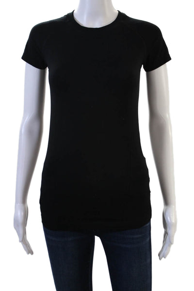 Athleta Women Black Basic T-Shirt Short Sleeve Crew Neck 100% Nylon Size XS