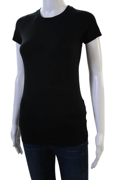 Athleta Women Black Basic T-Shirt Short Sleeve Crew Neck 100% Nylon Size XS