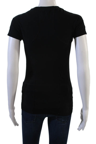 Athleta Women Black Basic T-Shirt Short Sleeve Crew Neck 100% Nylon Size XS