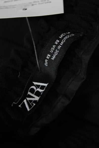 Zara Women Ankle Jogger Pants Black Drawstring Polyester Solid Fall Size XS