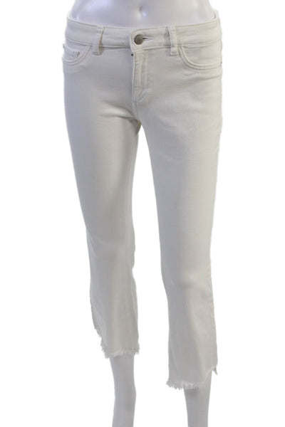 DL1961 Women Cropped Skinny White Jeans Button Mid Rise Size 27
