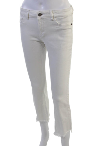 DL1961 Women Cropped Skinny White Jeans Button Mid Rise Size 27