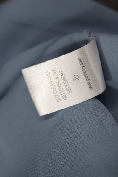 Parker Womens High Neck Button Long Sleeve Solid Blue Silk Blend Blouse Size XS