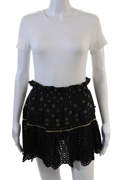 Ramy Brook Women Peasant Mini Skirt Black Geometric Cotton Silk Size S