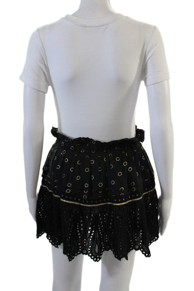 Ramy Brook Women Peasant Mini Skirt Black Geometric Cotton Silk Size S