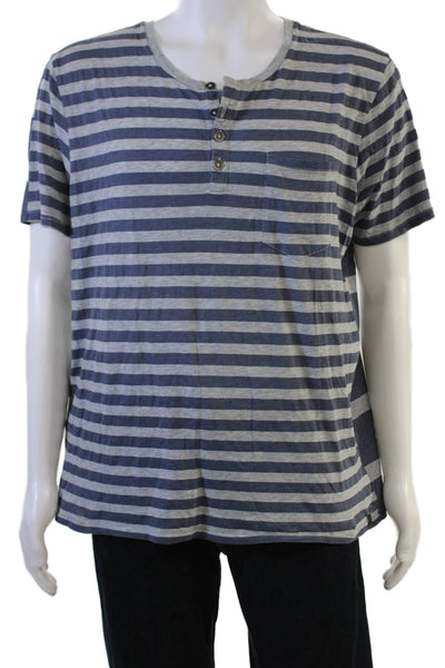 7 For All Mankind Mens Dark Blue Striped Cotton T-Shirt Size L
