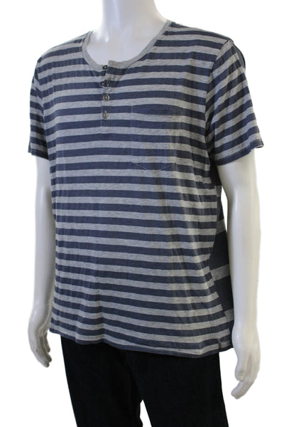 7 For All Mankind Mens Dark Blue Striped Cotton T-Shirt Size L