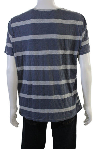 7 For All Mankind Mens Dark Blue Striped Cotton T-Shirt Size L