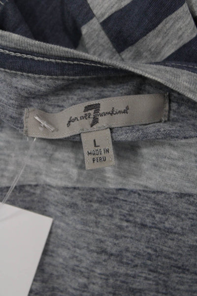 7 For All Mankind Mens Dark Blue Striped Cotton T-Shirt Size L