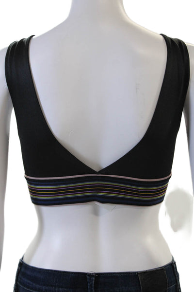 Splendid Womens Striped Trim V Neck Stretch Knit Sports Bra Black Size Small