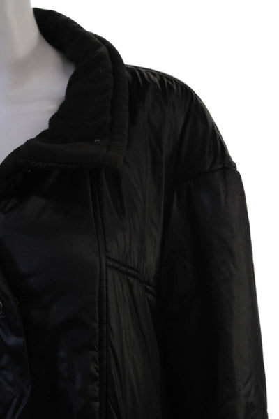 Designer Womens Puffer Jacket Quilted Black Button Collared Size 2