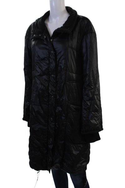 Designer Womens Puffer Jacket Quilted Black Button Collared Size 2