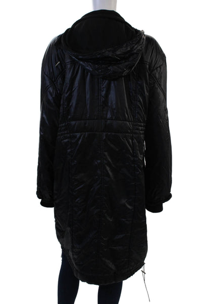 Designer Womens Puffer Jacket Quilted Black Button Collared Size 2