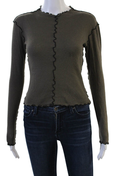 Massimo Dutti Women Dark Gray Cotton Blend Crew Neck Long Sleeve Top Size S