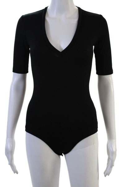 Alix Women Bodysuit Black V-Neck Short Sleeve Modal Spandex Size S