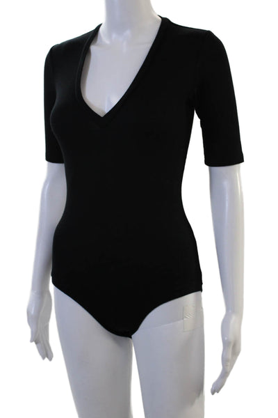 Alix Women Bodysuit Black V-Neck Short Sleeve Modal Spandex Size S