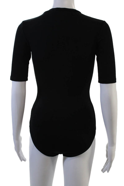 Alix Women Bodysuit Black V-Neck Short Sleeve Modal Spandex Size S