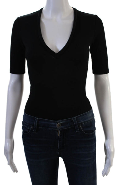 Alix Women Bodysuit Black V-Neck Short Sleeve Modal Spandex Size S