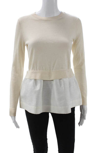 COS Unisex Pullover Sweater Beige 100% Wool Crewneck Long Sleeve Size XS