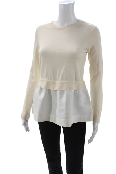 COS Unisex Pullover Sweater Beige 100% Wool Crewneck Long Sleeve Size XS