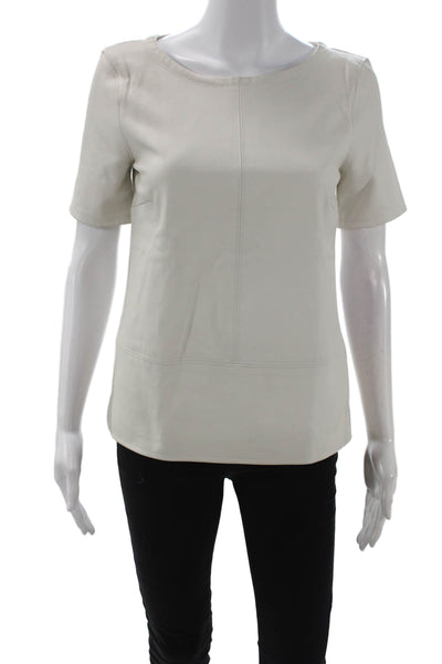 J Crew Collection Womens Basic Beige Round Neck Short Sleeve Blouse Size XS