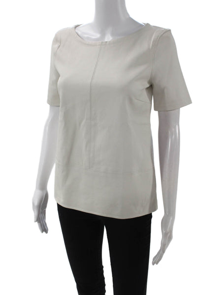 J Crew Collection Womens Basic Beige Round Neck Short Sleeve Blouse Size XS