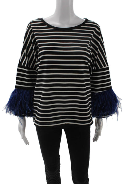 Pello Bello Women Black Striped Round Neck 3/4 Sleeve Top Size One Size