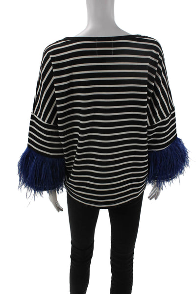 Pello Bello Women Black Striped Round Neck 3/4 Sleeve Top Size One Size