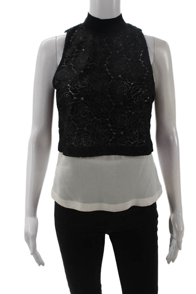 A.L.C. Women Cropped Floral Mock Neck Sleeveless Tank Black Polyester Size 2