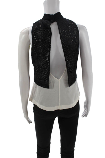 A.L.C. Women Cropped Floral Mock Neck Sleeveless Tank Black Polyester Size 2