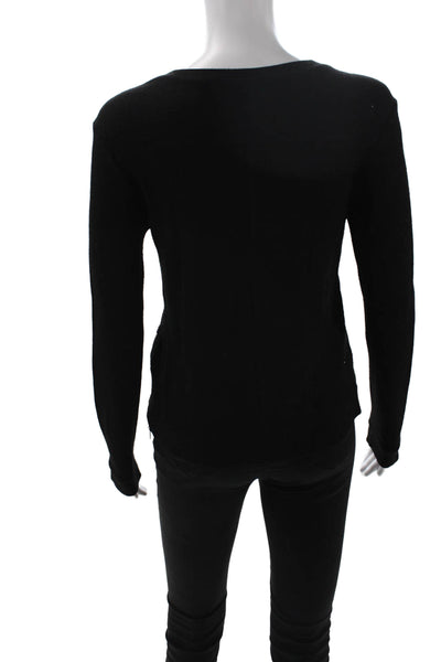 Feel The Piece Womens Basic Black Zip Round Neck Long Sleeve Sweater Size XS