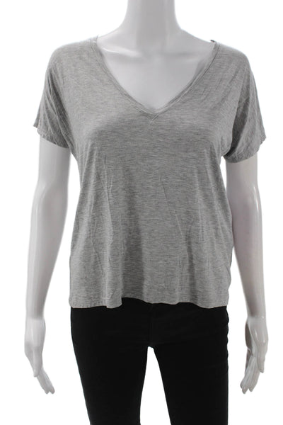 Feel The Piece Women Basic V-Neck Gray Short Sleeve T-Shirt Size XS
