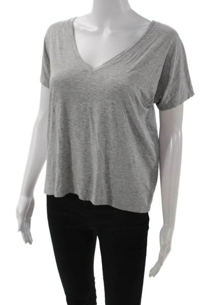 Feel The Piece Women Basic V-Neck Gray Short Sleeve T-Shirt Size XS