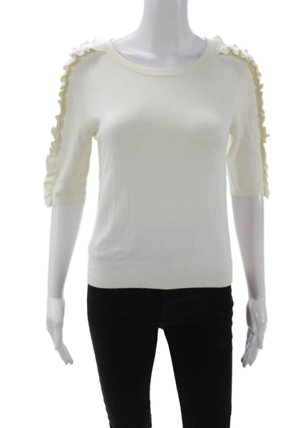 Zara Knit Unisex Pullover Sweater White Round Neck 3/4 Sleeve Size S
