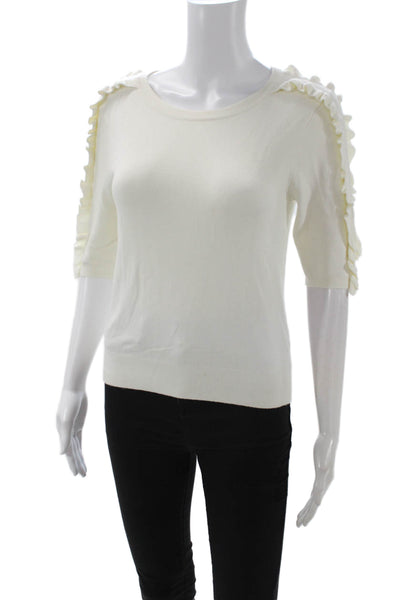 Zara Knit Unisex Pullover Sweater White Round Neck 3/4 Sleeve Size S