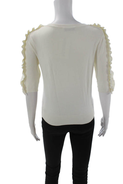 Zara Knit Unisex Pullover Sweater White Round Neck 3/4 Sleeve Size S