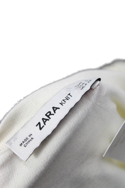 Zara Knit Unisex Pullover Sweater White Round Neck 3/4 Sleeve Size S
