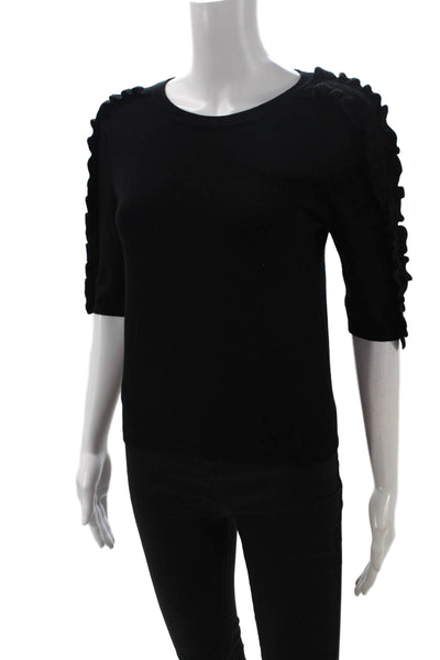 Zara Knit Unisex Pullover Sweater Black Viscose Nylon 3/4 Sleeve Size S