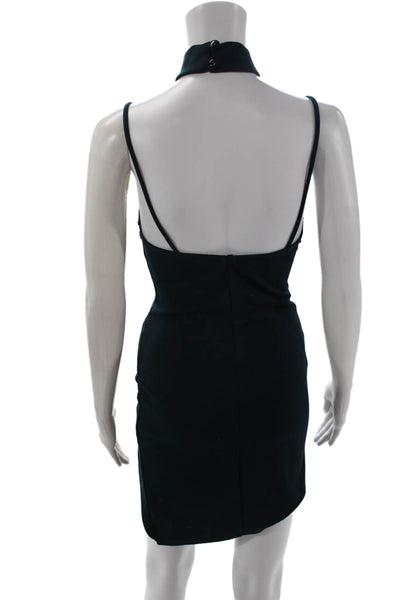 Blue Blush Women Bodycon Mini Dress Black Sleeveless Mock Neck Button Size S